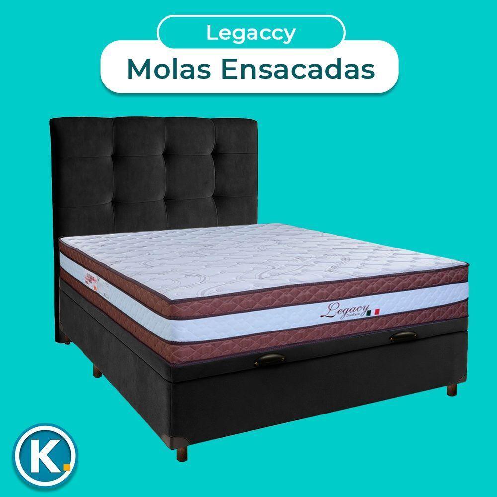 Cama + Bau Preto E Colchão Molas Ensacadas Casal - Legaccy Paropas + Cabeceira - 3