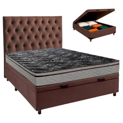 Cama + Bau Marrom E Colchão D28 Casal - Conforto Paropas + Cabeceira
