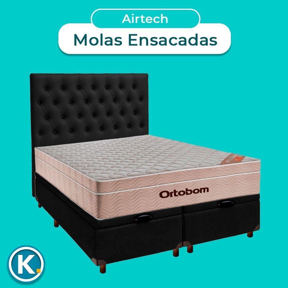 Cama + Bau Blindado E Colchão Ortobom Molas Ensacadas Queen - Airtech + Cabeceira - 2