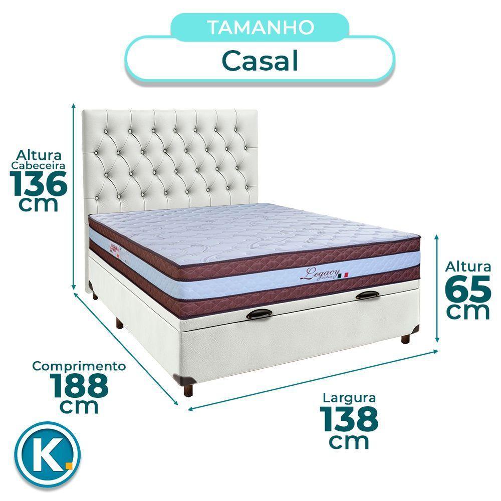 Cama + Bau Branco E Colchão Molas Ensacadas Casal - Legaccy Paropas + Cabeceira - 3