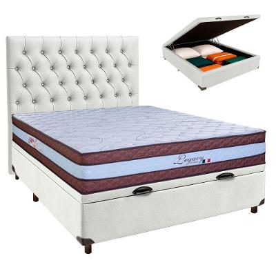 Cama + Bau Branco E Colchão Molas Ensacadas Casal - Legaccy Paropas + Cabeceira