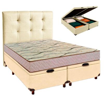 Cama + Bau Blindado E Colchão D33 Casal - Maxsono Paropas + Cabeceira