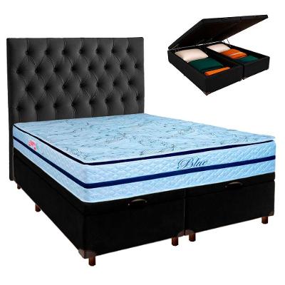 Cama + Bau Blindado E Colchão Molas Ensacadas Queen - Blue Paropas + Cabeceira