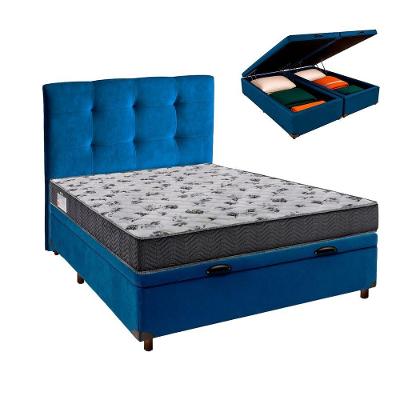 Cama + Bau Azul E Colchão Ortobom D33 Casal - Iso100 + Cabeceira