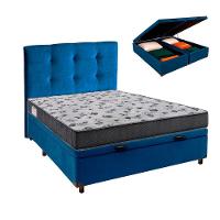 Cama + Bau Azul E Colchão Ortobom D33 Casal - Iso100 + Cabeceira - 1