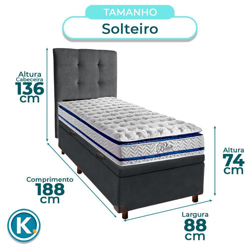 Cama + Bau Blindado E Colchão Molas Ensacadas Solteiro - Blue Paropas + Cabeceira - 3