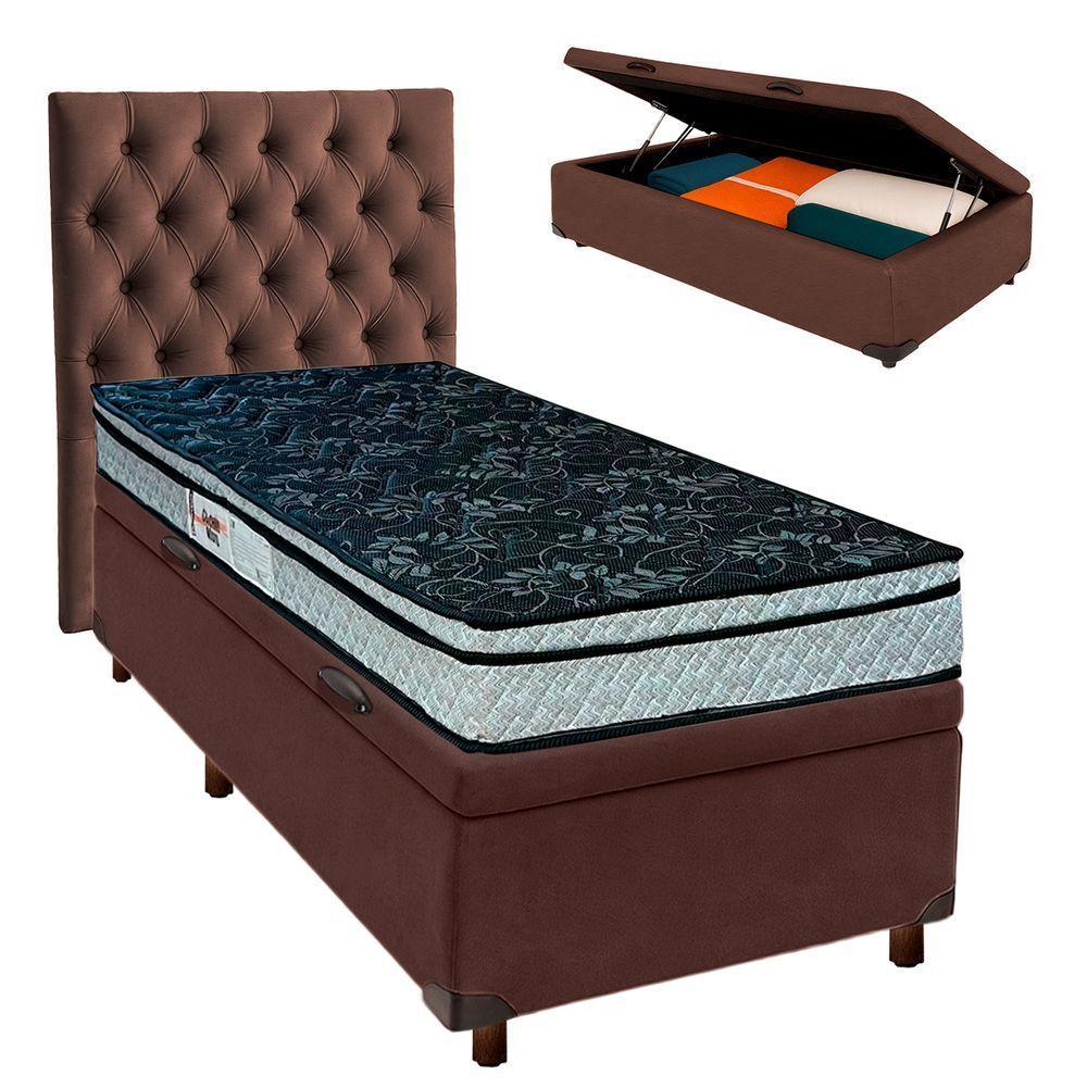 Cama + Bau Blindado E Colchão D28 Solteiro - Conforto Paropas + Cabeceira - 1