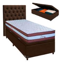 Cama + Bau Marrom E Colchão Molas Ensacadas Solteiro - Legaccy Paropas + Cabeceira - 1