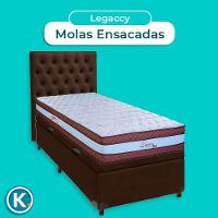 Cama + Bau Marrom E Colchão Molas Ensacadas Solteiro - Legaccy Paropas + Cabeceira