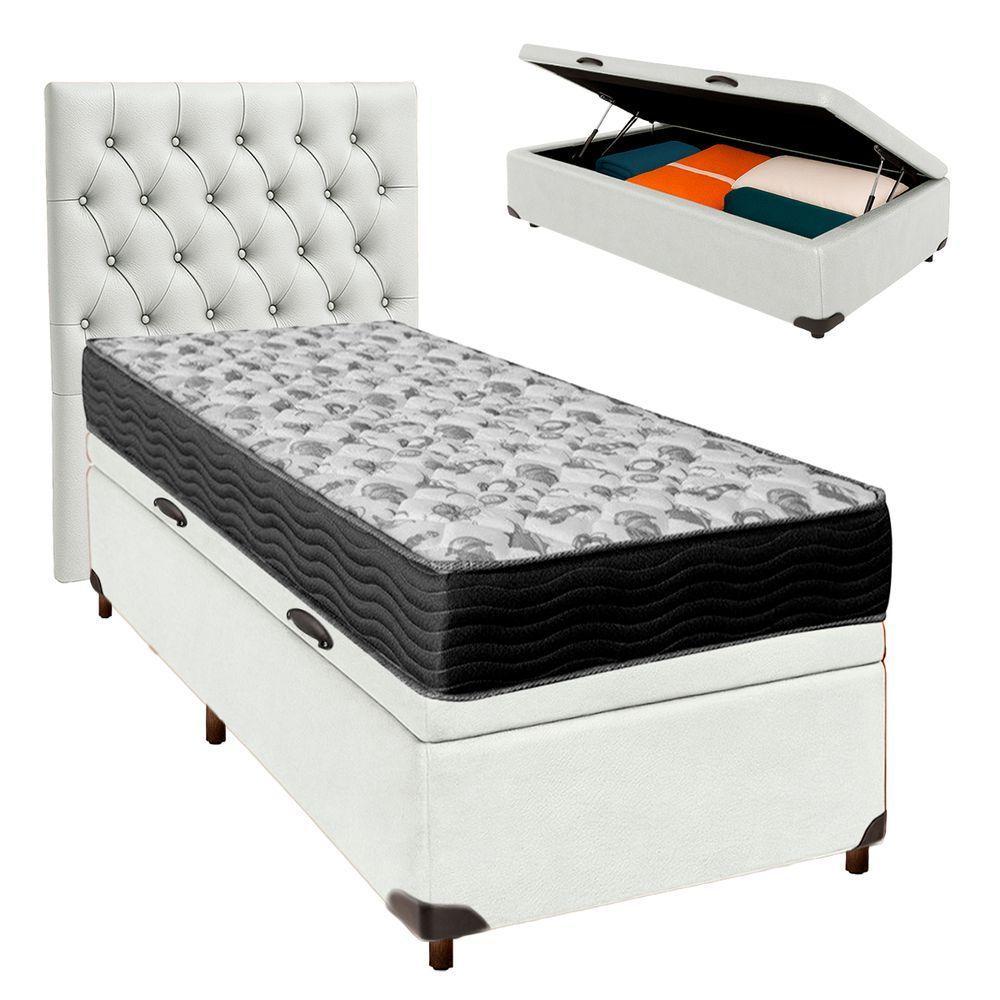 Cama + Bau Branco E Colchão Ortobom D33 Solteiro - Iso100 + Cabeceira - 1