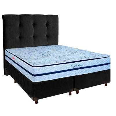 Kit Cama Box + Cabeceira + Colchão Queen Molas Ensacadas - Blue - Paropas