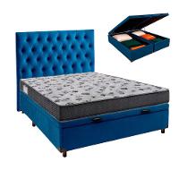 Cama + Bau Azul E Colchão Ortobom D33 Casal - Iso100 + Cabeceira - 1