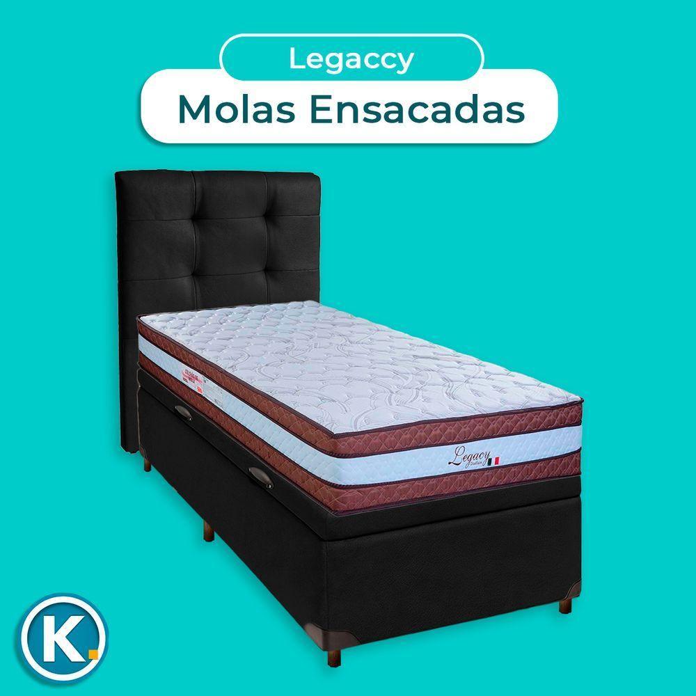 Cama + Bau Preto E Colchão Molas Ensacadas Solteiro - Legaccy Paropas + Cabeceira - 4