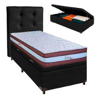 Cama + Bau Preto E Colchão Molas Ensacadas Solteiro - Legaccy Paropas + Cabeceira - 1