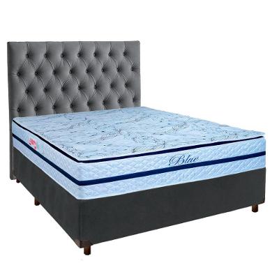Cama + Box Cinza E Colchão Molas Ensacadas Casal - Blue Paropas + Cabeceira