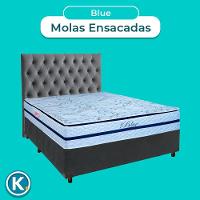 Cama + Box Cinza E Colchão Molas Ensacadas Casal - Blue Paropas + Cabeceira