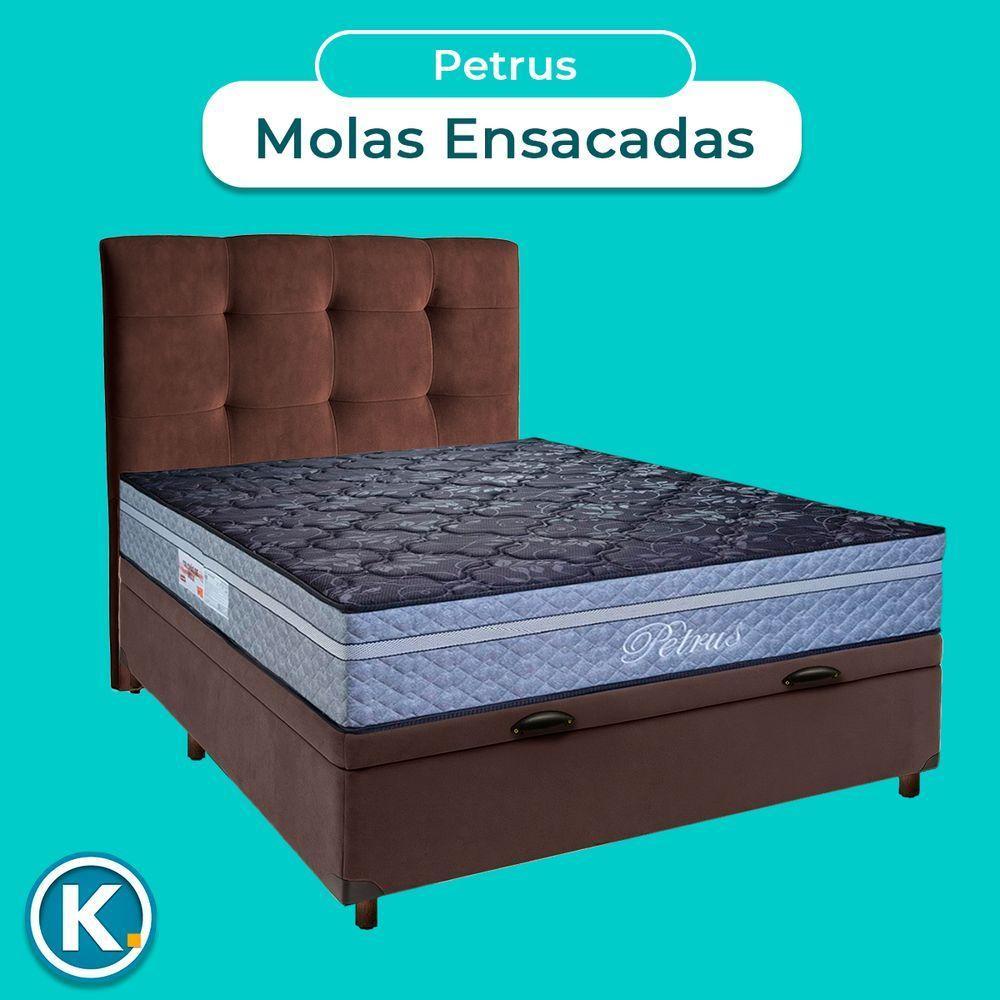 Cama + Bau Marrom E Colchão Molas Ensacadas Casal - Petrus Paropas + Cabeceira - 4