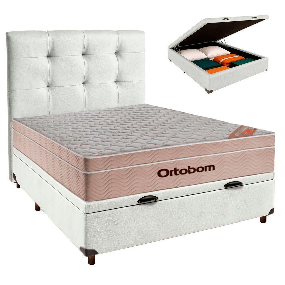 Cama + Bau Blindado E Colchão Ortobom Molas Ensacadas Casal - Airtech + Cabeceira - 1