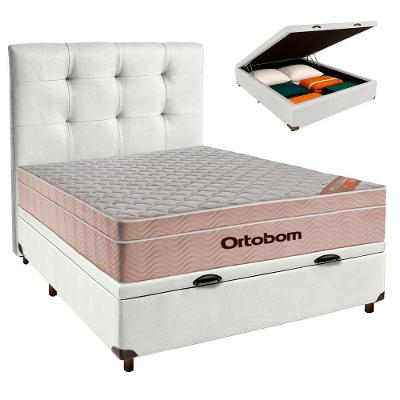 Cama + Bau Blindado E Colchão Ortobom Molas Ensacadas Casal - Airtech + Cabeceira