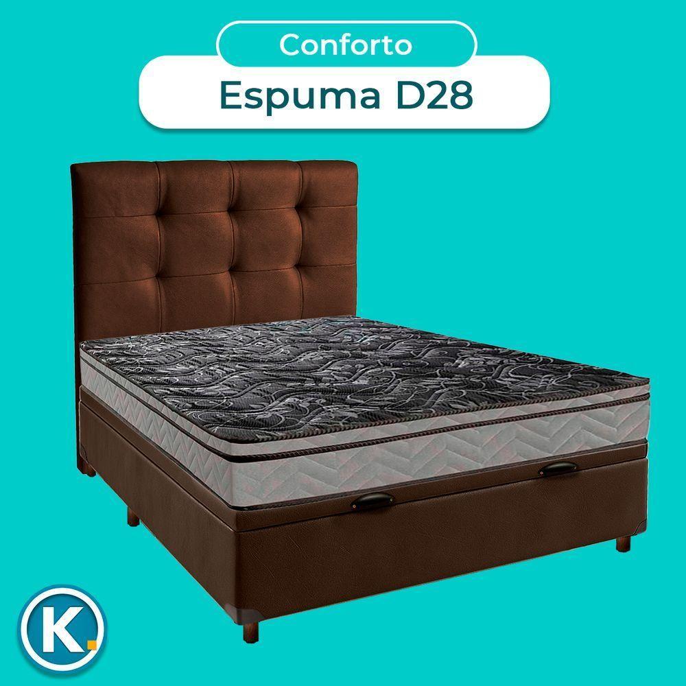 Cama + Bau Marrom E Colchão D28 Casal - Conforto Paropas + Cabeceira - 4