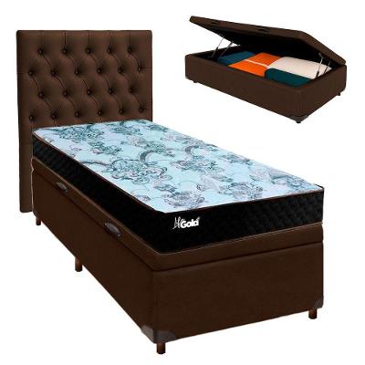 Cama + Bau Blindado E Colchão Molas Ensacadas Solteiro - Life Gold Paropas + Cabeceira