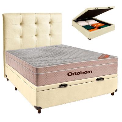 Kit Cama Box Bau + Cabeceira + Colchão Casal Molas Ensacadas - Airtech - Ortobom