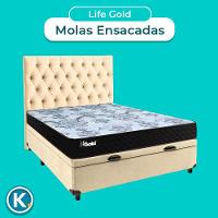 Cama + Bau Perola E Colchão Molas Ensacadas Casal - Life Gold Paropas + Cabeceira