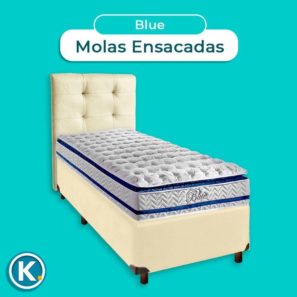 Cama + Box Bege E Colchão Molas Ensacadas Solteiro - Blue Paropas + Cabeceira - 4