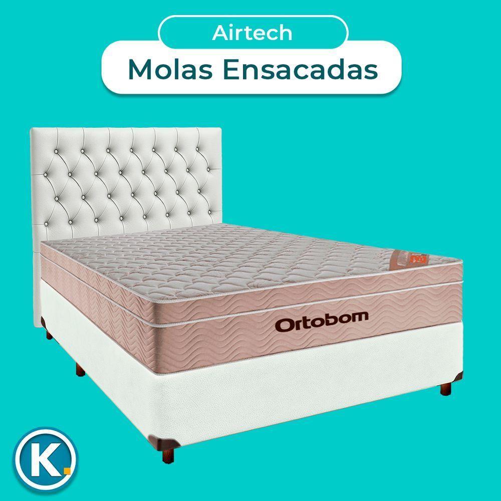 Cama + Box Branco E Colchão Ortobom Molas Ensacadas Casal - Airtech + Cabeceira - 4