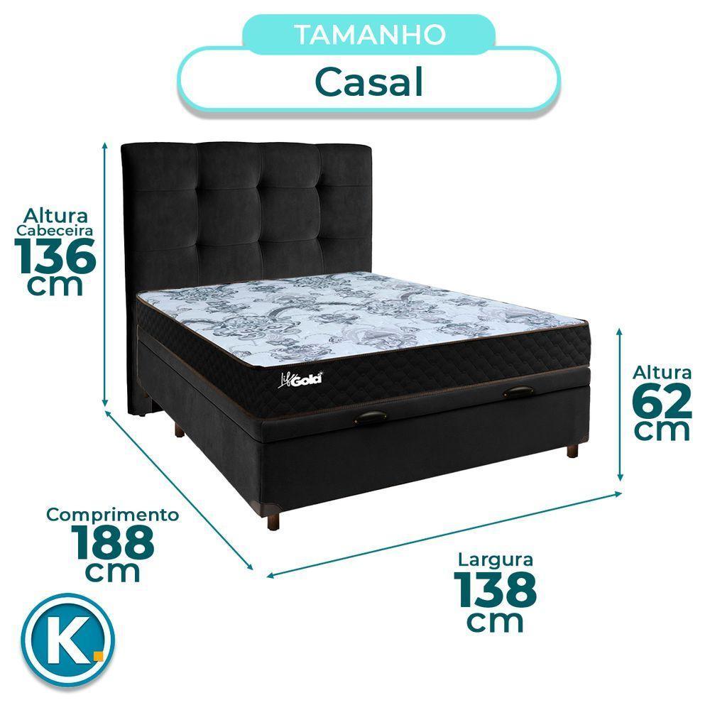 Cama + Bau Preto E Colchão Molas Ensacadas Casal - Life Gold Paropas + Cabeceira - 3
