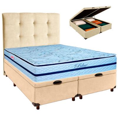 Kit Cabeceira + Cama Box Bau + Colchão Queen Molas Ensacadas Blue Paropas