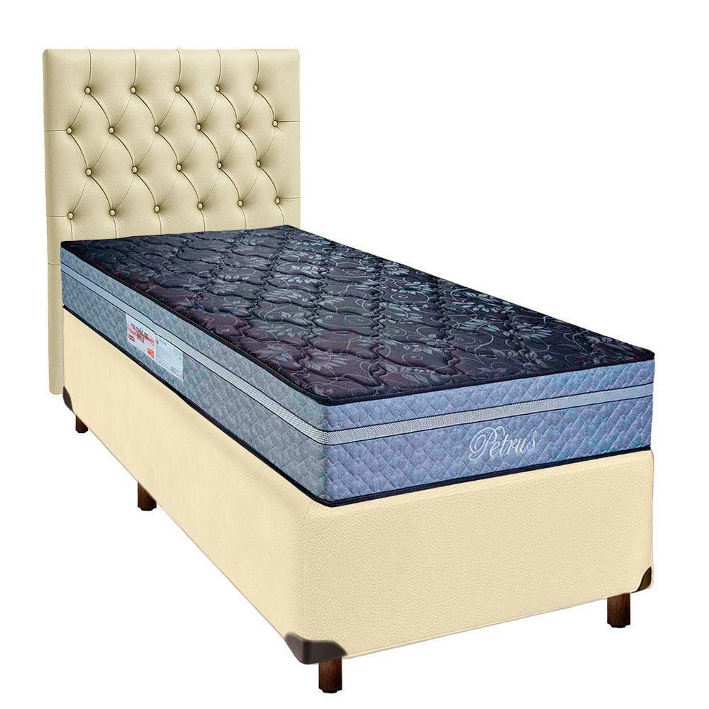 Cama + Box Bege E Colchão Molas Ensacadas Solteiro - Petrus Paropas + Cabeceira - 1