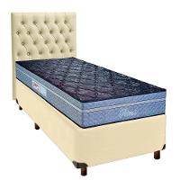 Cama + Box Bege E Colchão Molas Ensacadas Solteiro - Petrus Paropas + Cabeceira - 1