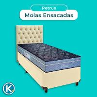 Cama + Box Bege E Colchão Molas Ensacadas Solteiro - Petrus Paropas + Cabeceira