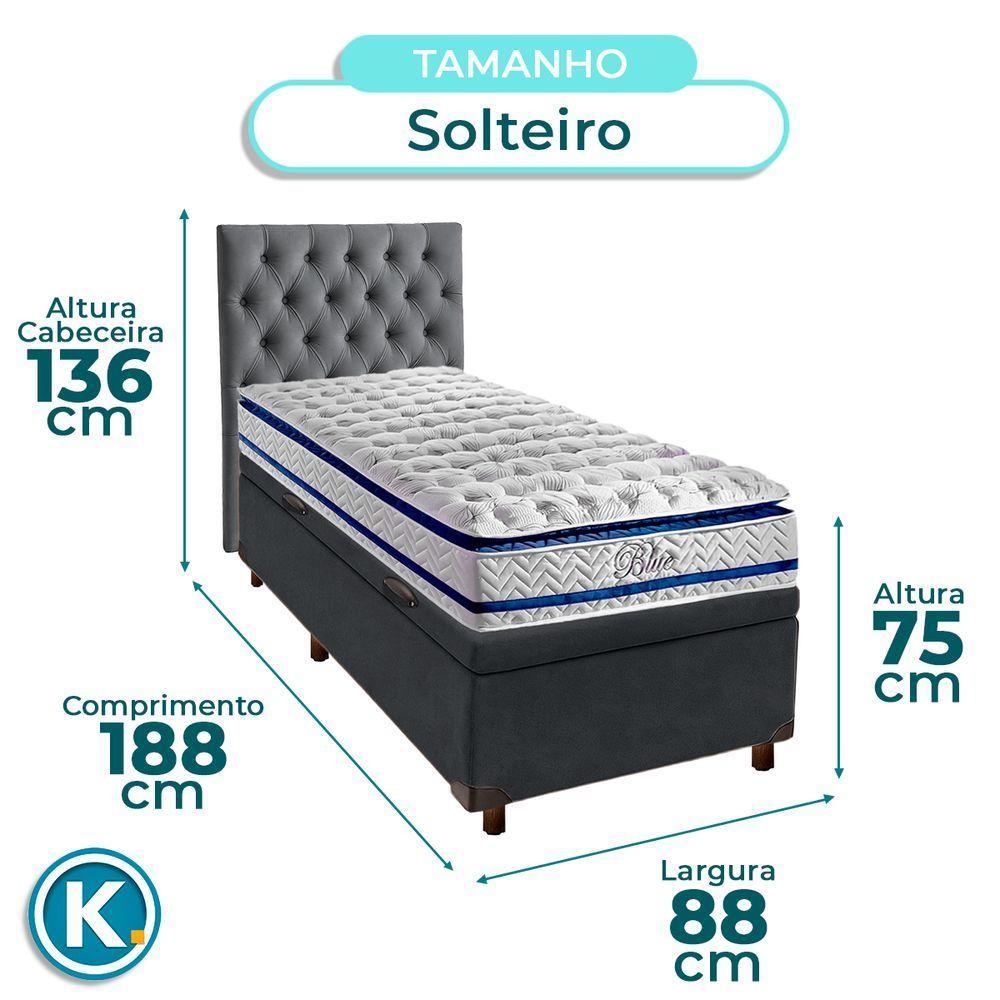 Kit Cabeceira + Cama Box Bau + Colchão Solteiro Molas Ensacadas Blue Paropas - 2