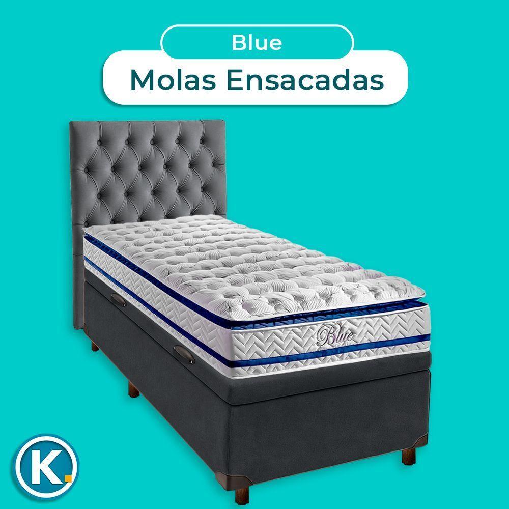 Kit Cabeceira + Cama Box Bau + Colchão Solteiro Molas Ensacadas Blue Paropas - 3