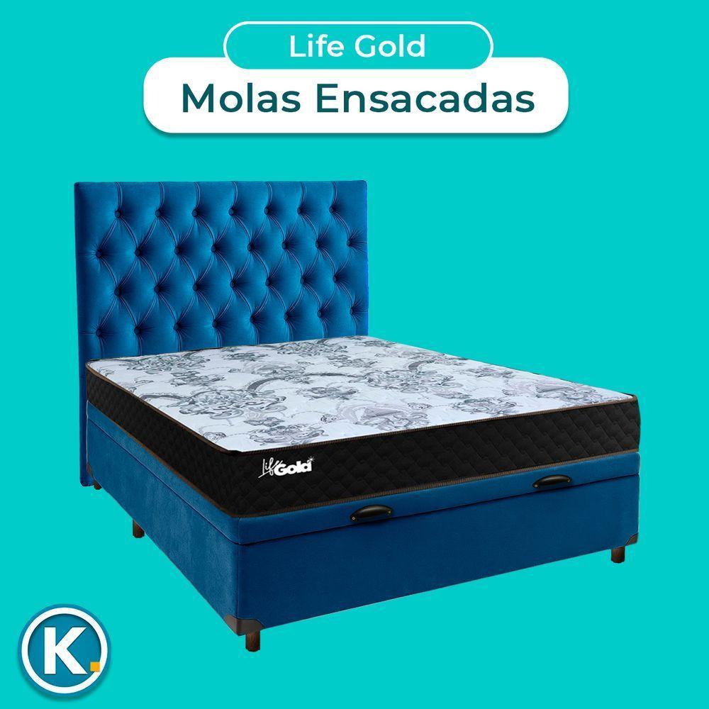 Kit Cama Box Bau + Cabeceira + Colchão Casal Molas Ensacadas - Life Gold - Paropas - 4