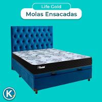 Kit Cama Box Bau + Cabeceira + Colchão Casal Molas Ensacadas - Life Gold - Paropas