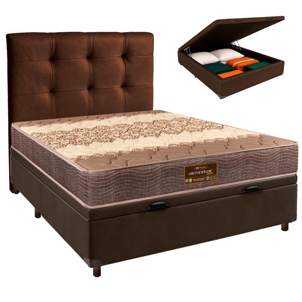 Kit Cabeceira + Cama Box Bau + Colchão Casal D26 Ortophedic Sankonfort - 1
