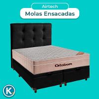 Kit Cama Box Bau + Cabeceira + Colchão Casal Molas Ensacadas - Airtech - Ortobom