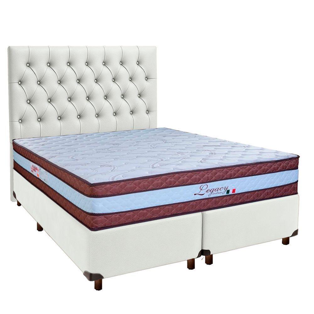 Cama + Box Branco E Colchão Molas Ensacadas Queen - Legaccy Paropas + Cabeceira - 1