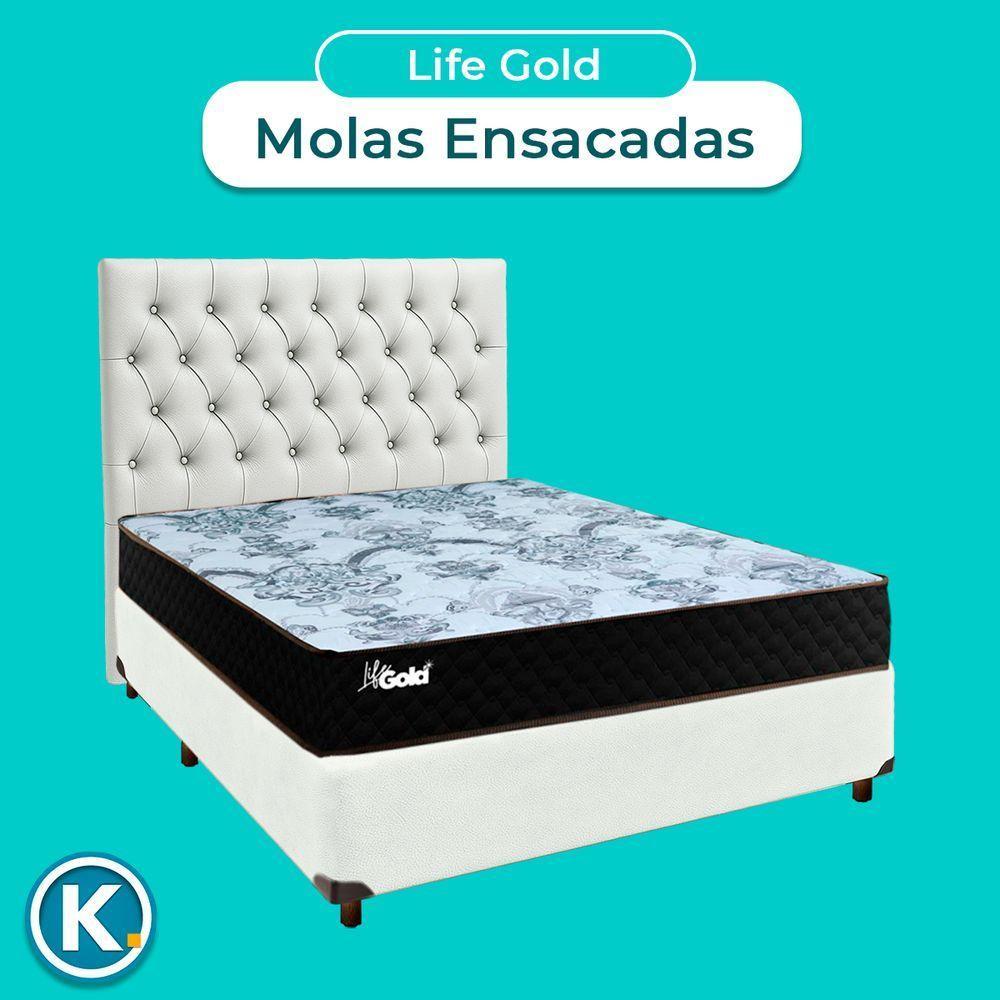 Cama + Box Branco E Colchão Molas Ensacadas Casal - Life Gold Paropas + Cabeceira - 4
