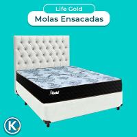 Cama + Box Branco E Colchão Molas Ensacadas Casal - Life Gold Paropas + Cabeceira