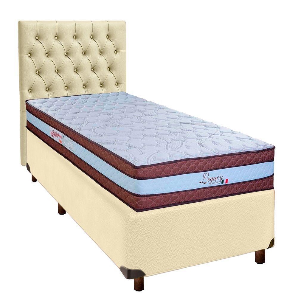 Cama + Box Bege E Colchão Molas Ensacadas Solteiro - Legaccy Paropas + Cabeceira - 1