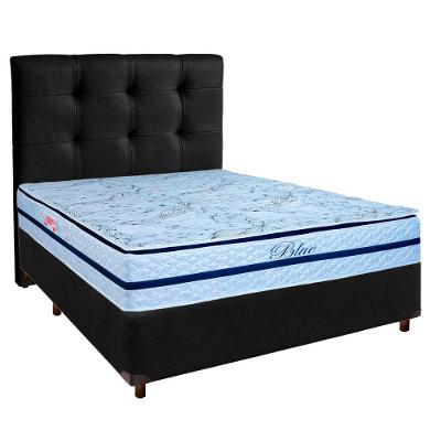 Kit Cama Box + Cabeceira + Colchão Casal Molas Ensacadas - Blue - Paropas