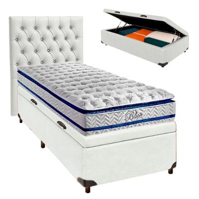Kit Cabeceira + Cama Box Bau + Colchão Solteiro Molas Ensacadas Blue Paropas