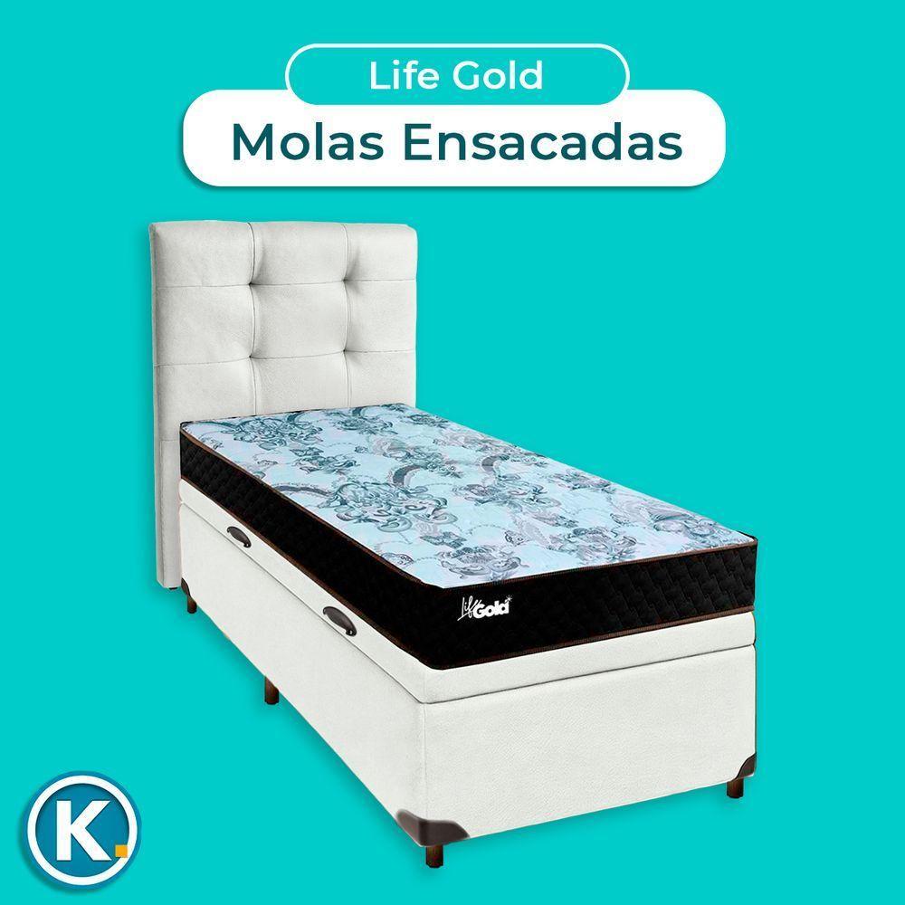 Kit Cabeceira + Cama Box Bau + Colchão Solteiro Molas Ensacadas Life Gold Paropas - 4