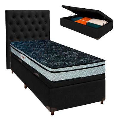 Kit Cabeceira + Cama Box Bau + Colchão Solteiro D28 Conforto Paropas