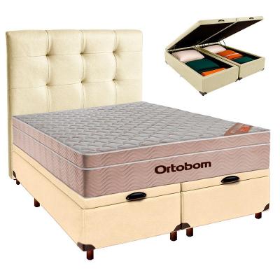 Kit Cabeceira + Cama Box Bau + Colchão Casal Molas Ensacadas Airtech Ortobom