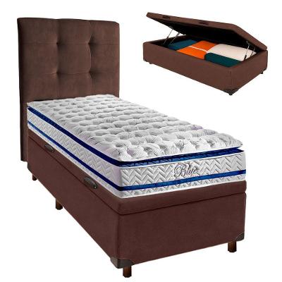 Kit Cabeceira + Cama Box Bau + Colchão Solteiro Molas Ensacadas Blue Paropas